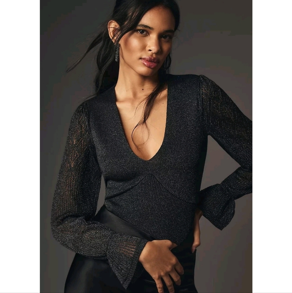 Anthropologie 'Twofer' Black V-Neck Sweater